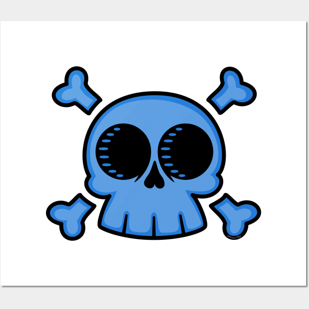 Skull and Crossbones Neon Blue Wall Art by Ferrous Frog